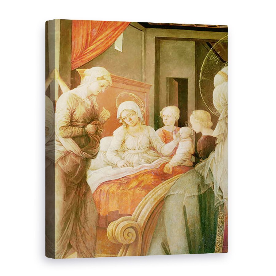 Tablou canvas - Filippino Lippi - Tondo Bartolini, Madonna si Pruncul povestea Mariei, detaliu al nasterii Fecioarei, 50 x 70 cm