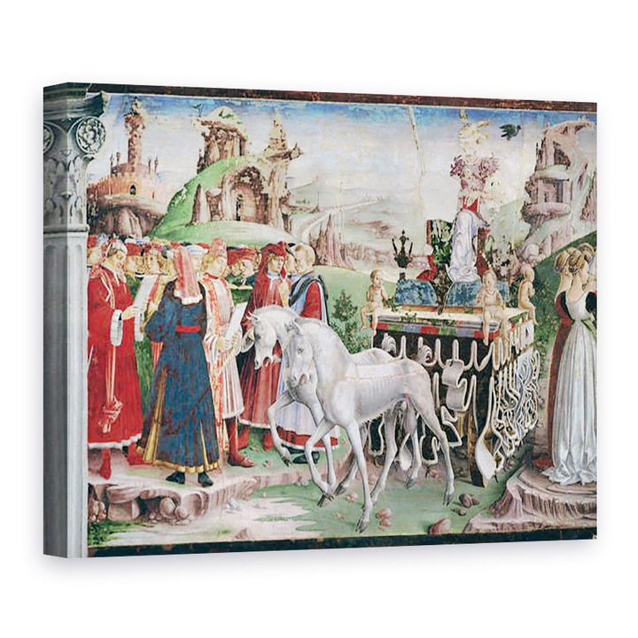 Tablou canvas - Francesco del Cossa - Triumful Minervei, Martie, din Camera Lunilor, detaliu al carului si al grupului de savanti, 60 x 80 cm