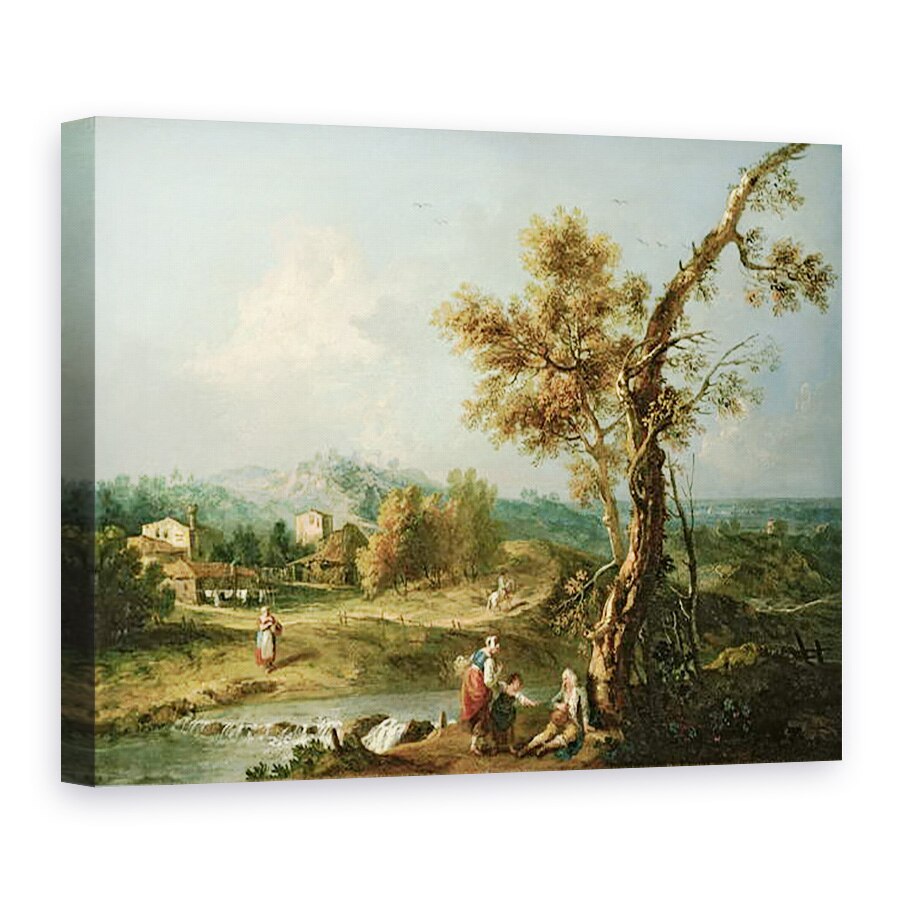 Tablou canvas - Francesco Zuccarelli - Un peisaj fluvial italienesc cu calatorii, 75 x 100 cm