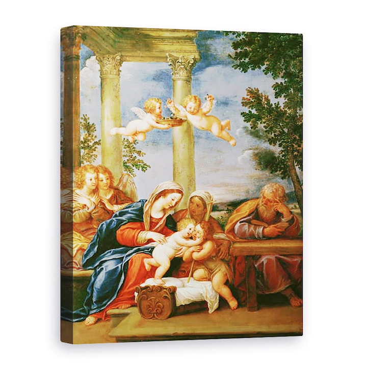 Francesco Albani - A Szent Család Szent Erzsébettel és Keresztelő Szent Jánossal, Vászonkép, 50 x 70 cm