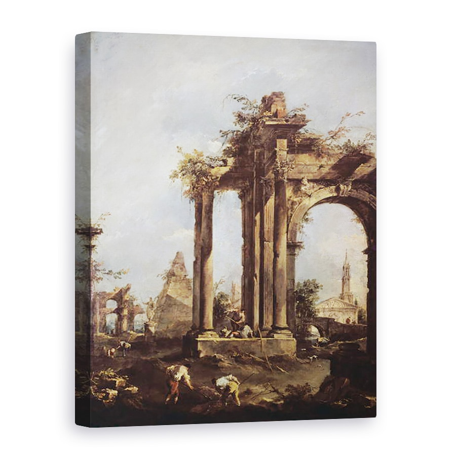 Tablou canvas - Francesco Guardi - Capriccio cu ruine romane, o piramida si figuri, 75 x 100 cm