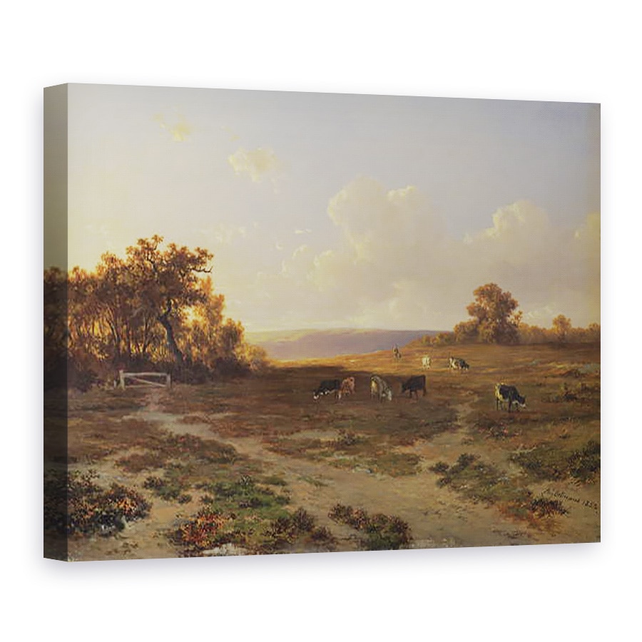 Tablou canvas - Francois Auguste Ortmans - Peisaj Heath cu vaci, 75 x 100 cm