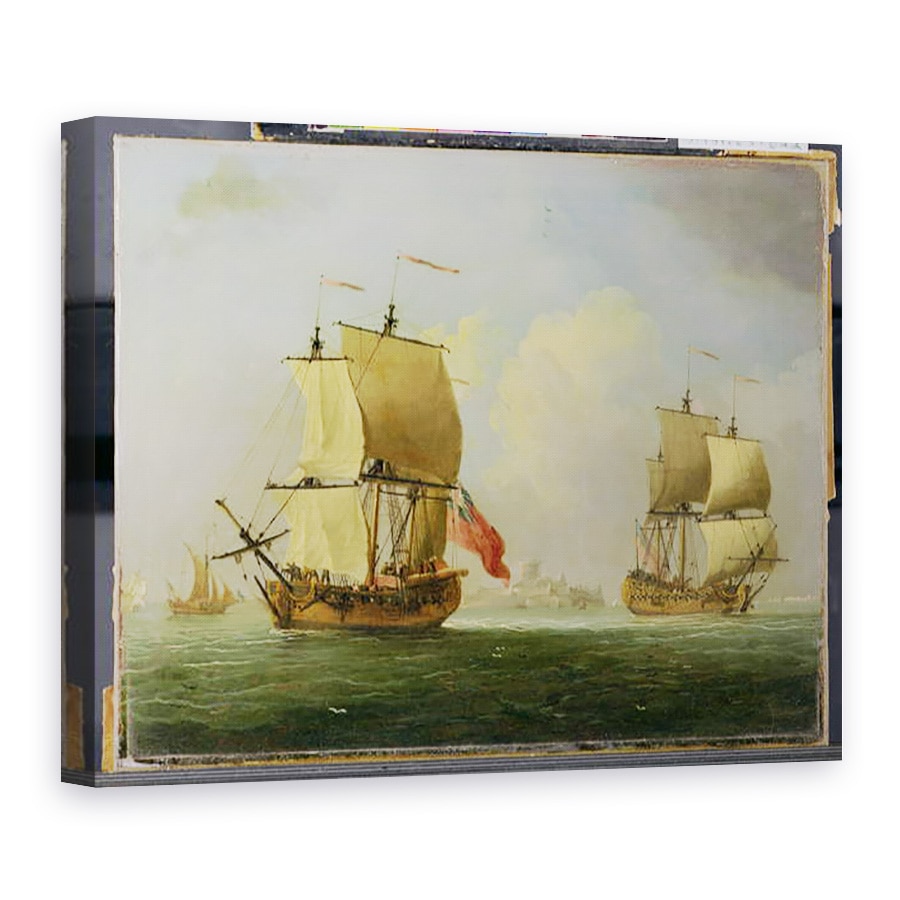 Tablou canvas - Francis Swaine - O Sloop engleza si o fregata intr-o briza usoara, 75 x 100 cm