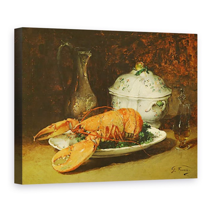 Tablou canvas - Guillaume Romain Fouace - Natura moarta cu un homar si o supa Tureen, 50 x 70 cm