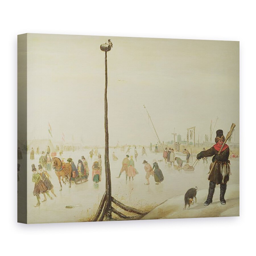 Tablou canvas - Hendrik Avercamp - Un vanator de rata si cainele sau intr-un peisaj de iarna, 60 x 80 cm