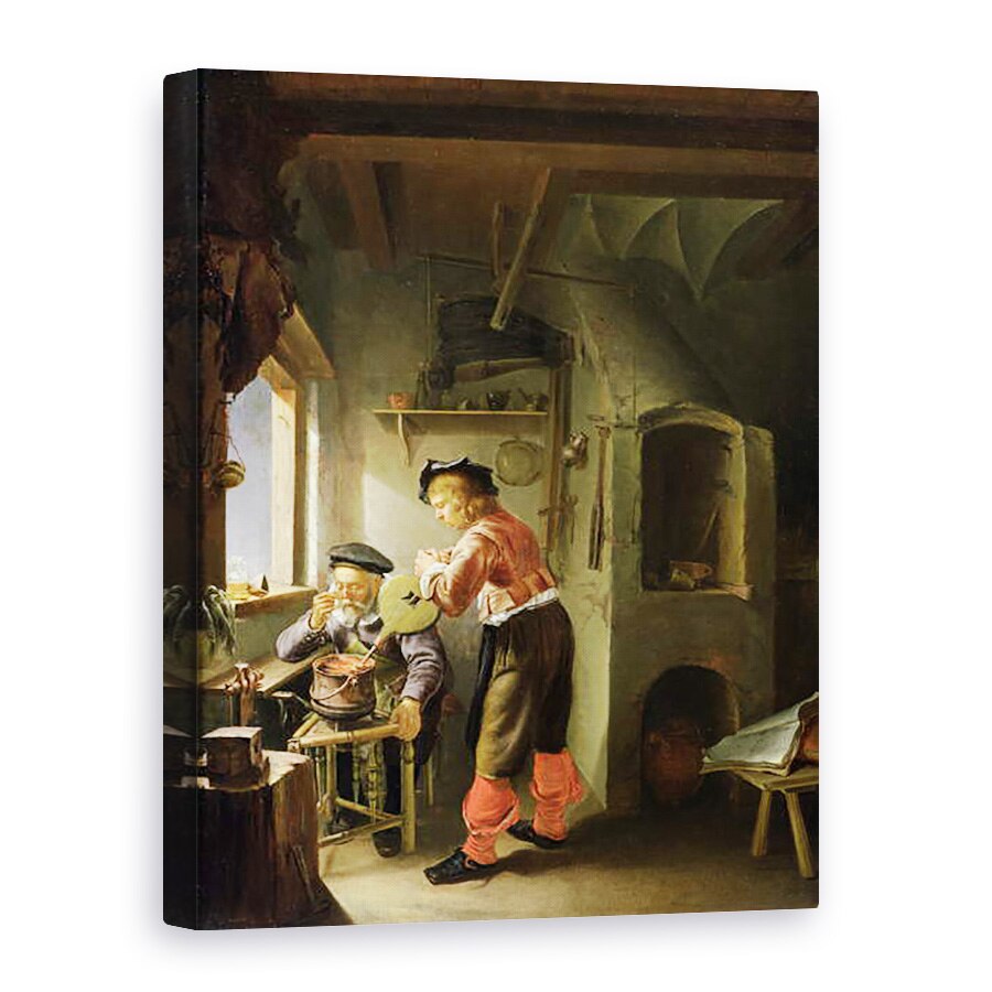 Tablou canvas - Frans van Mieris - Un alchimist si asistentul sau in atelierul lor, 75 x 100 cm