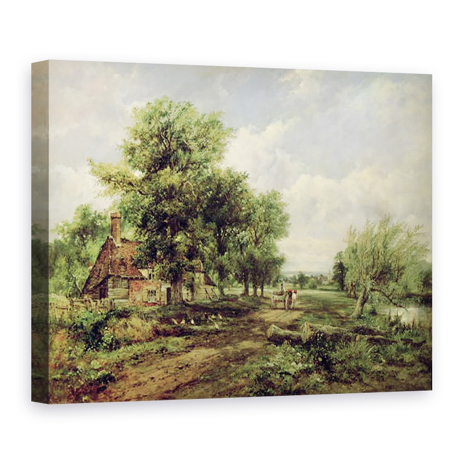 Tablou canvas - Frederick Waters Watts - Peisaj rau impadurit, cu o cabana si un carucior trase, 75 x 100 cm