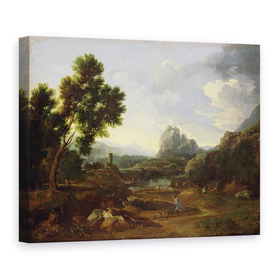 Tablou canvas - Gaspard Poussin Dughet - Peisaj cu vanator si caini, 50 x 70 cm