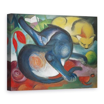 Tablou canvas - Franz Marc - Doua pisici, albastru si galben, 75 x 100 cm Tablou canvas - Franz Marc - Doua pisici, albastru si galben, 75 x 100 cm