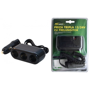 Priza bricheta tripla cu cablu RoGroup, 12/24 V Priza bricheta tripla cu cablu RoGroup, 12/24 V