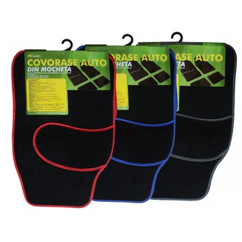 Set covorase auto universale Rogroup din mocheta cu bordura, 4 buc Set covorase auto universale Rogroup din mocheta cu bordura, 4 buc