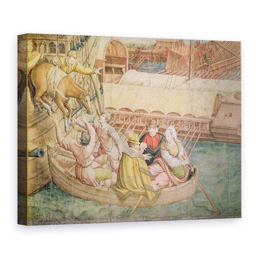 Tablou canvas - Jan Cornelisz Vermeyen - Campania imparatului Carol al V-lea impotriva turcilor la Tunis in 1535, Batalia de la Goletta, detaliu al unui cal fiind coborat intr-o barca, 50 x 70 cm