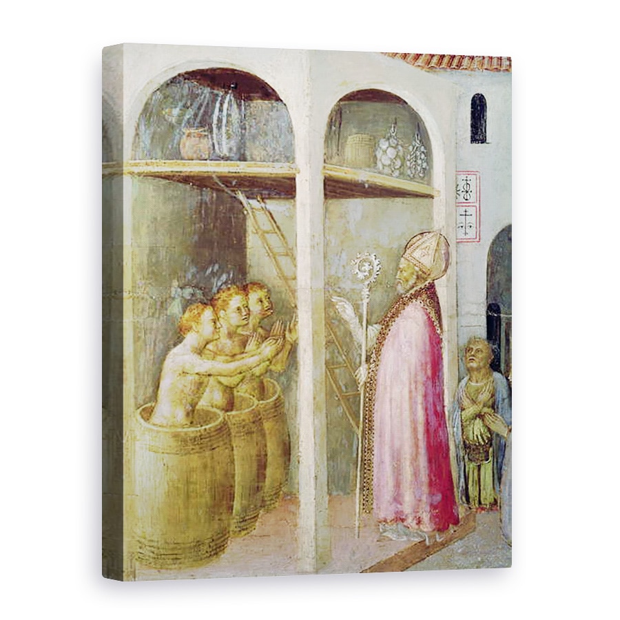 Tablou canvas - Gentile da Fabriano - Sfantul Nicolae Resusciteaza cei trei copii aruncati in cazi de saramura, detaliu dintr-un panou predella al Altarului Quaratesi, 75 x 100 cm