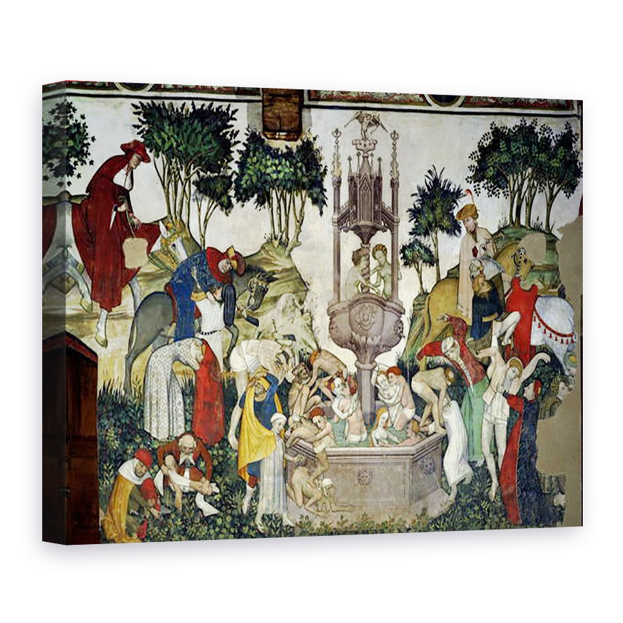 Tablou canvas - Giacomo Jaquerio - Fantana Vietii, detalii despre oameni care sosesc si scaldat in fantana, 75 x 100 cm