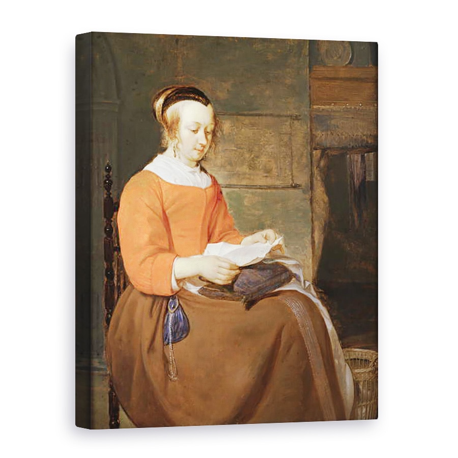 Tablou canvas - Gabriel Metsu - O femeie tanara asezata intr-un interior, 75 x 100 cm