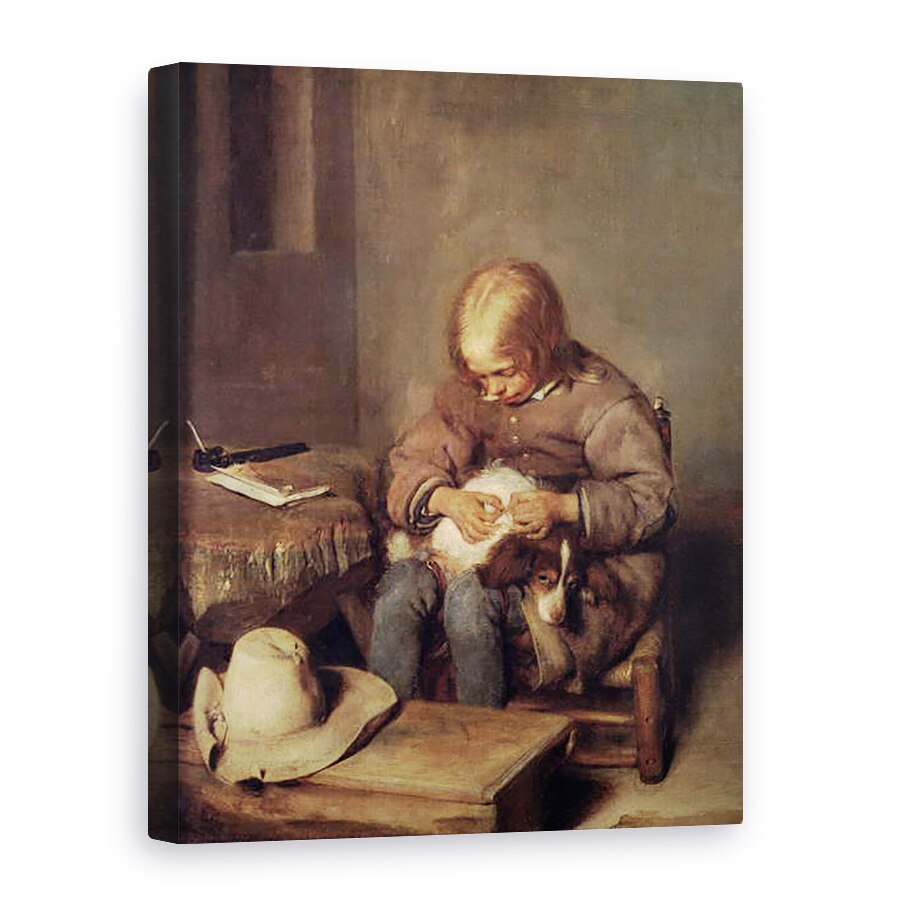 Tablou canvas - Gerard ter Borch - Prinzatorul de purici baiat cu cainele sau c.1655, 60 x 80 cm