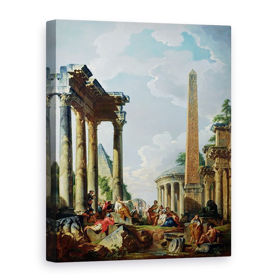 Tablou canvas - Giovanni Paolo Pannini - Capriccio arhitectural cu un predicator in ruine, 75 x 100 cm