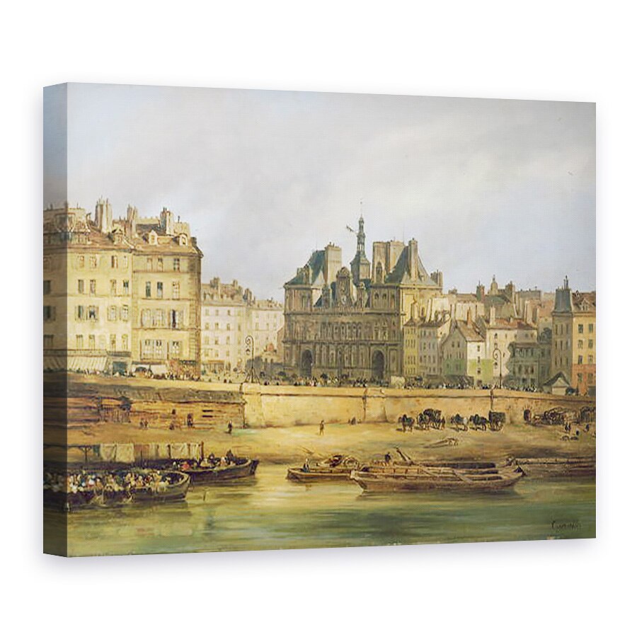 Tablou canvas - Giuseppe Canella - Hotel de Ville si terasament, Paris, 75 x 100 cm