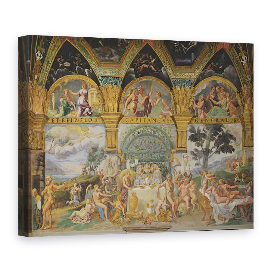 Tablou canvas - Giulio Romano - Banchetul nobil care sarbatoreste casatoria lui Cupidon si Psyche de la Sala di Amore e Psiche, 60 x 80 cm