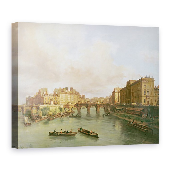 Tablou canvas - Giuseppe Canella - Pont Neuf, Ile de la Cite, Monetaria Parisului si Quay Conti, 75 x 100 cm