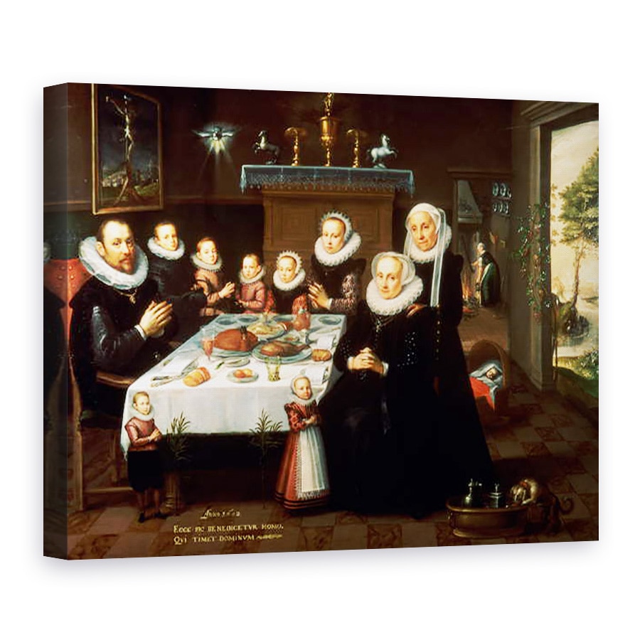 Tablou canvas - Gortzius Geldorp - Un portret al unei familii spunand Grace inainte de masa, 60 x 80 cm