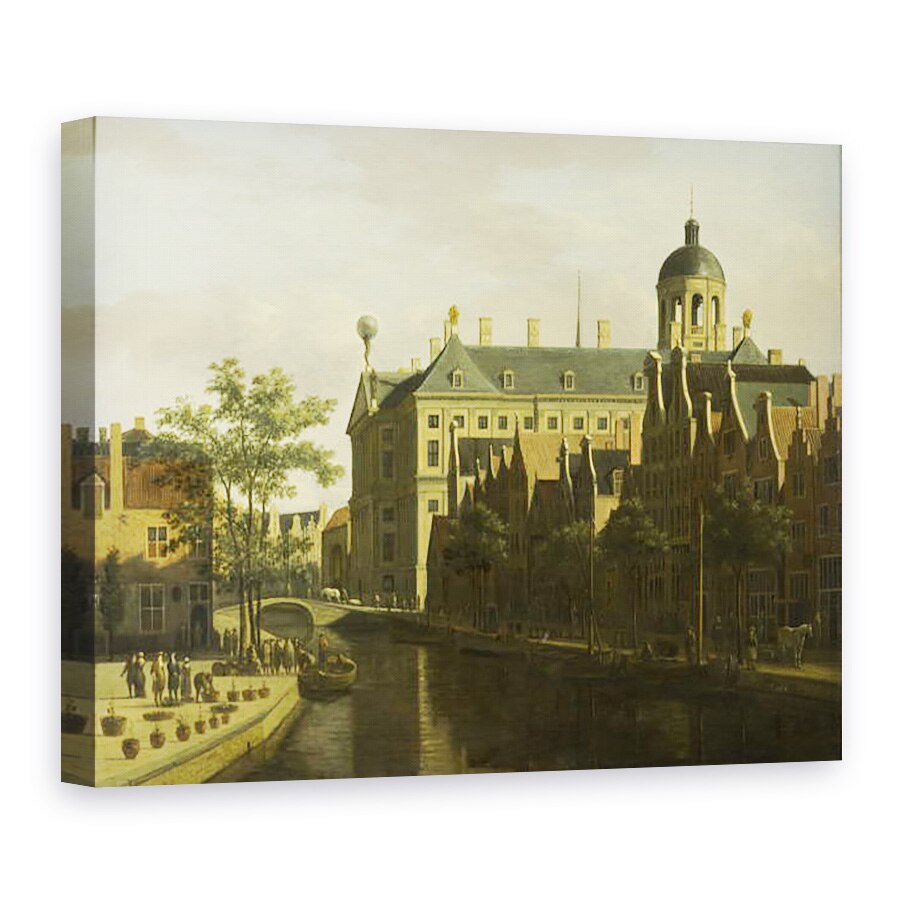 Tablou canvas - Gerrit Adriaensz Berckheyde - Nieuwezijds Voorburgwal cu piata de flori si copaci din Amsterdam, 75 x 100 cm