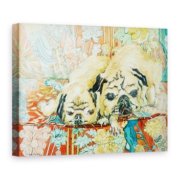 Tablou canvas - Joan Thewsey - Pugs pe o canapea de imprimare chinezeasca, 2000, 60 x 80 cm Tablou canvas - Joan Thewsey - Pugs pe o canapea de imprimare chinezeasca, 2000, 60 x 80 cm