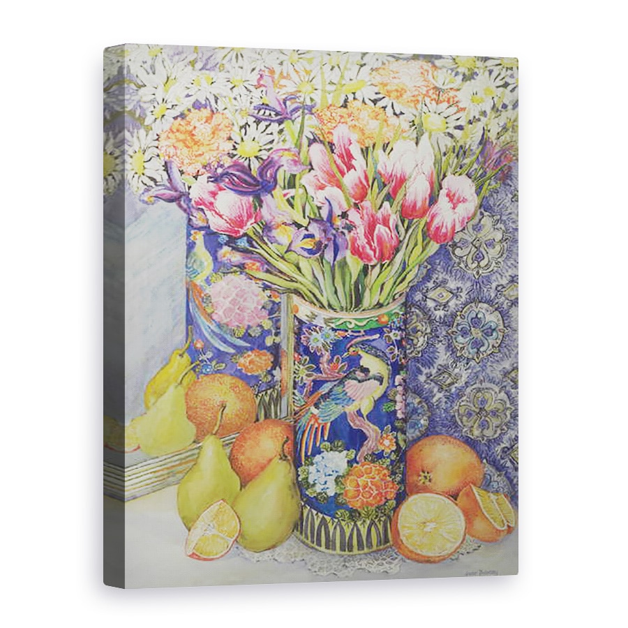 Tablou canvas - Joan Thewsey - Lalele intr-o vaza japoneza cu fructe, 75 x 100 cm