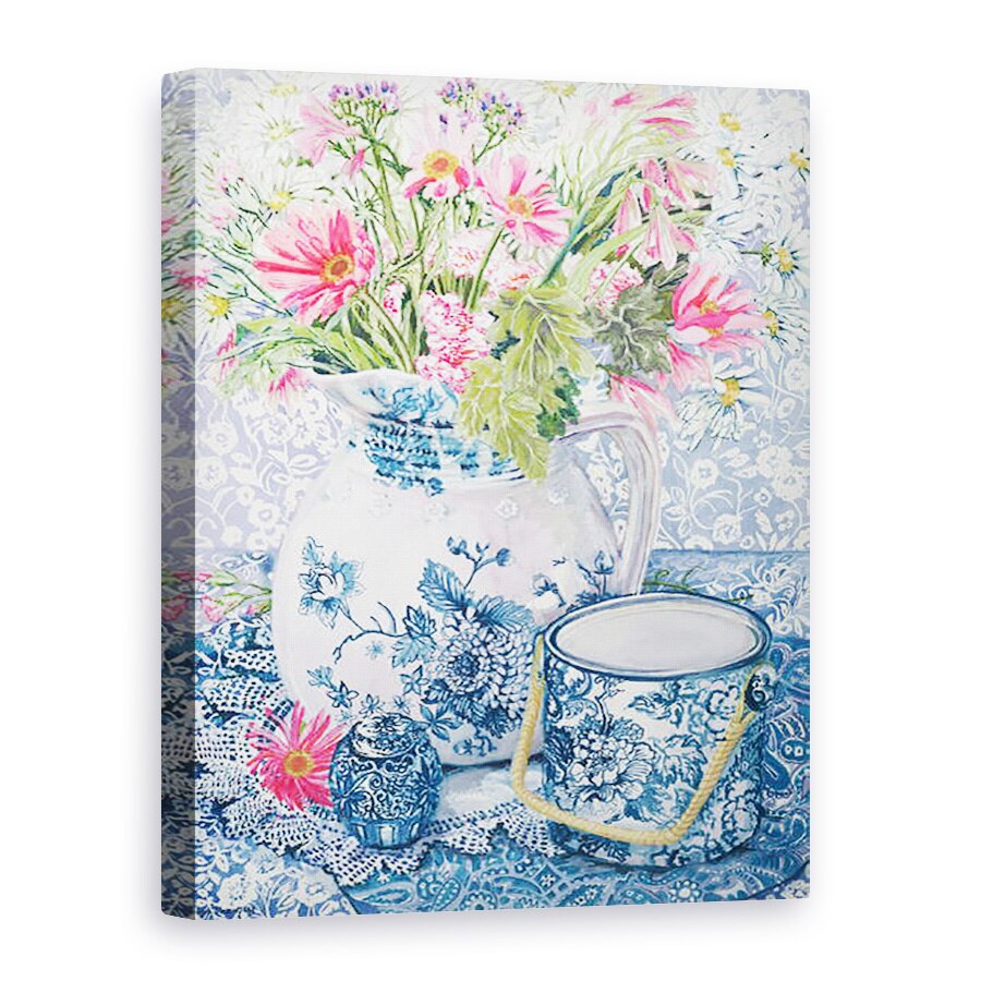 Tablou canvas - Joan Thewsey - Gerbera intr-un ulcior de coalport cu vase albastre, 75 x 100 cm