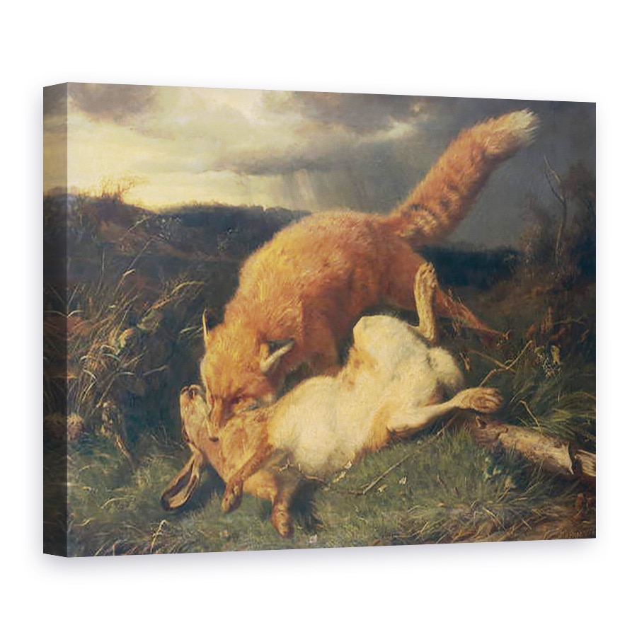 Tablou canvas - Johann Baptist Hofner - Vulpe si iepure, 75 x 100 cm
