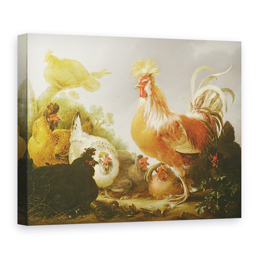 Tablou canvas - Gysbert Hondecoeter - Cockerel si gaini intr-un peisaj, 75 x 100 cm