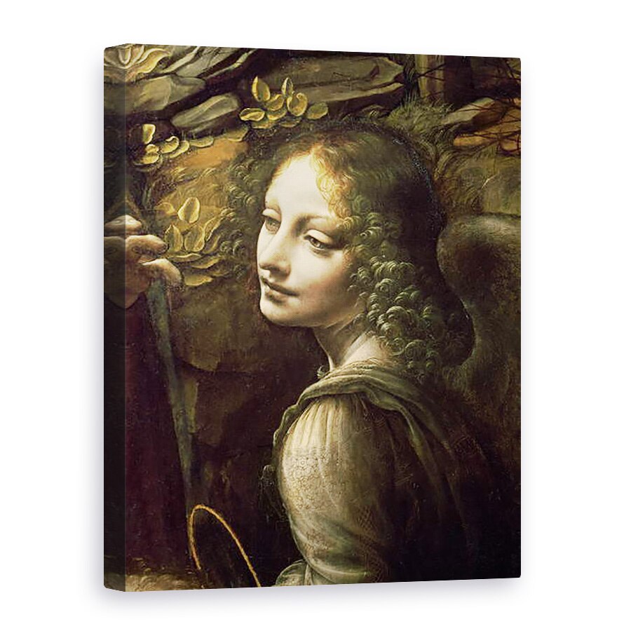 Tablou canvas - Leonardo da Vinci - Detaliu al ingerului, de la Fecioara Stancilor Fecioara cu Pruncul Sfantul Ioan adorand Pruncul Hristos insotit de un inger, 60 x 80 cm