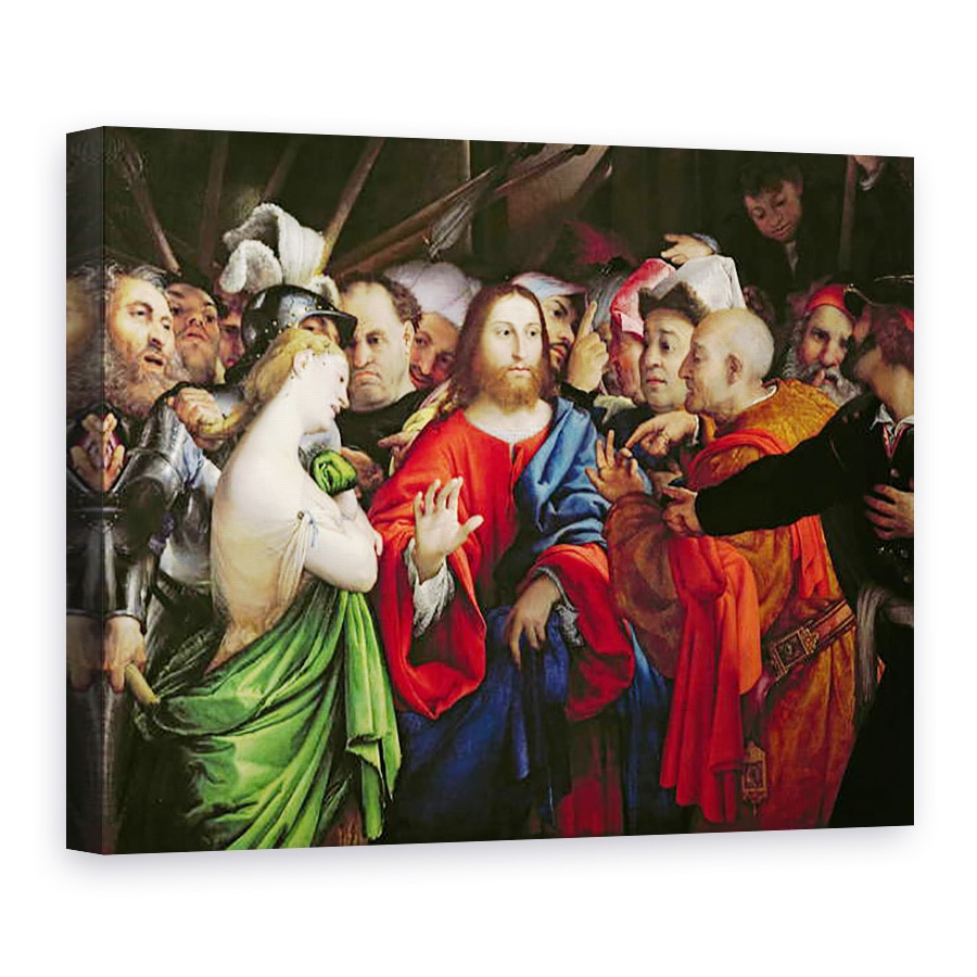 Tablou canvas - Lorenzo Lotto - Hristos si Adultera, 60 x 80 cm