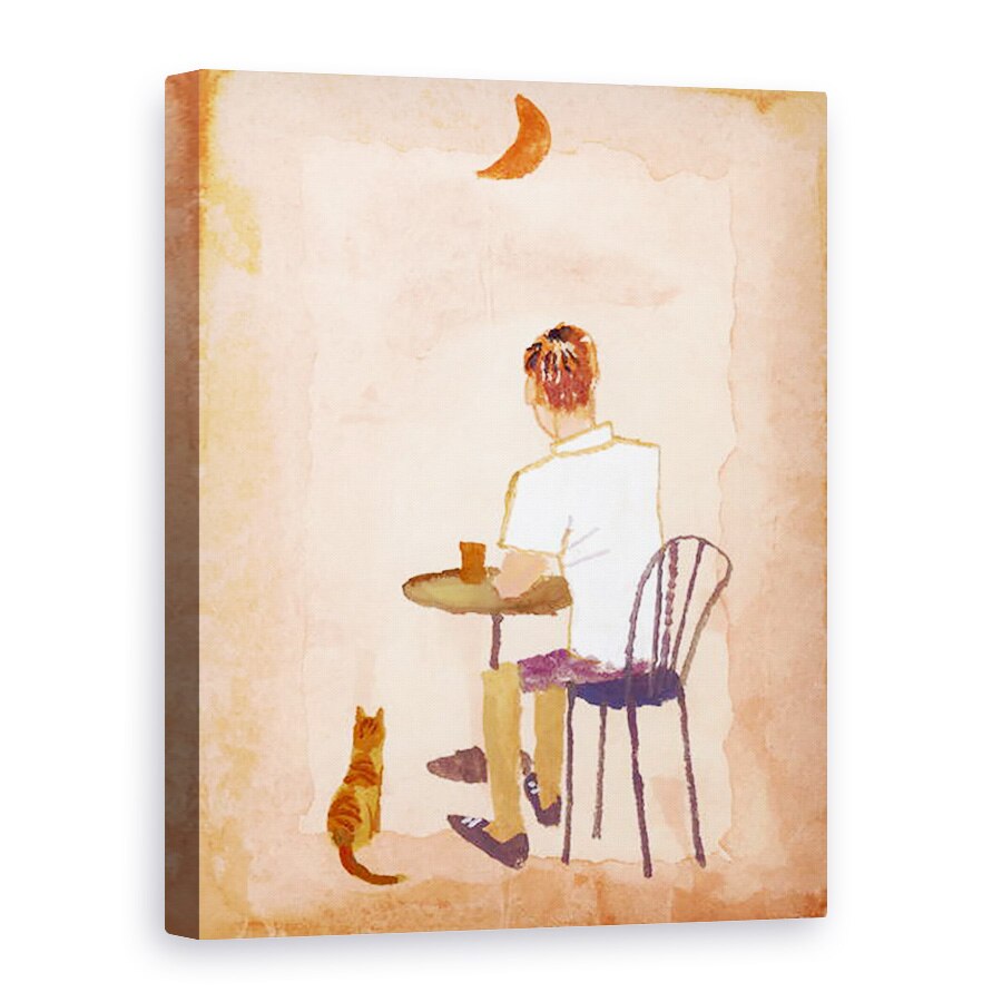 Tablou canvas - Hiroyuki Izutsu - Bea cafea la cafenea in timp ce vizionati luna, 2016, 60 x 80 cm