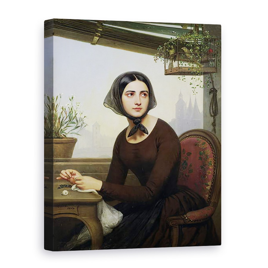 Tablou canvas - Joseph Desire Court - Rigolette incearca sa-si distraga atentia in timpul absentei lui Germain, 60 x 80 cm