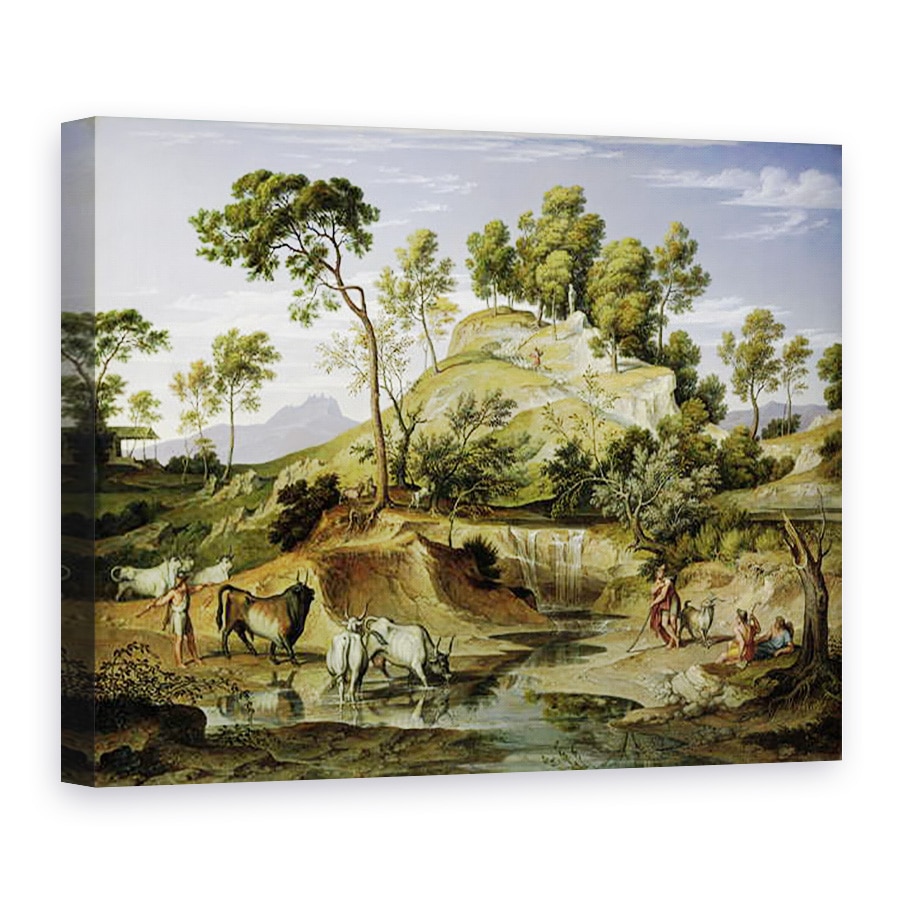Tablou canvas - Joseph Anton Koch - Peisaj cu ciobani si vaci si la primavara, 60 x 80 cm
