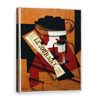 Tablou canvas - Juan Gris - Fructe de mancare, sticla si ziar, 60 x 80 cm Tablou canvas - Juan Gris - Fructe de mancare, sticla si ziar, 60 x 80 cm