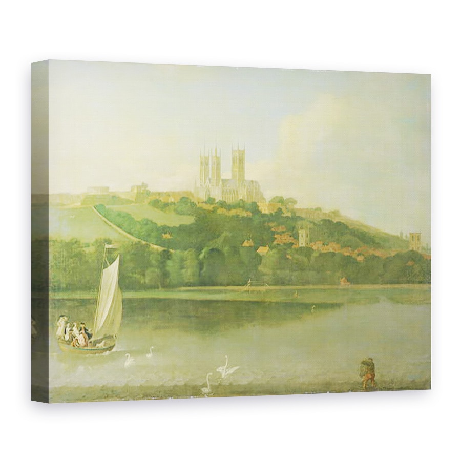 Tablou canvas - Joseph Baker - O vedere a Catedralei si a orasului Lincoln de la rau, 75 x 100 cm