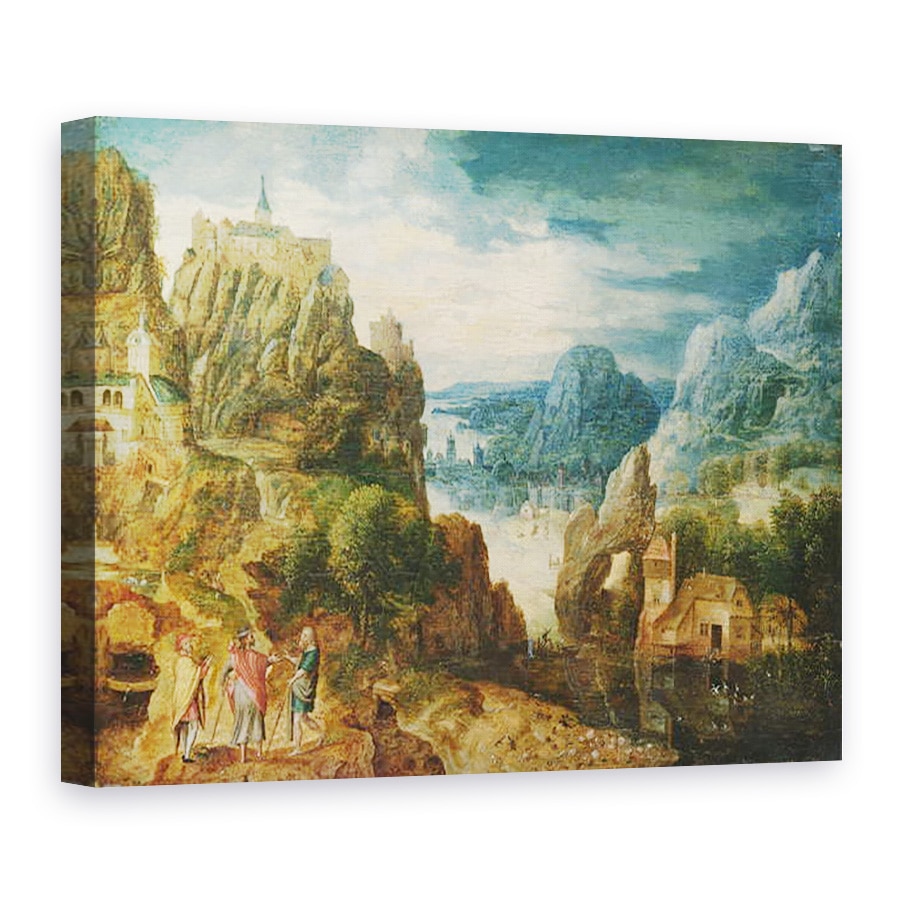 Tablou canvas - Lucas van Valckenborch - Peisaj montan cu drumul spre Emmaus, 75 x 100 cm