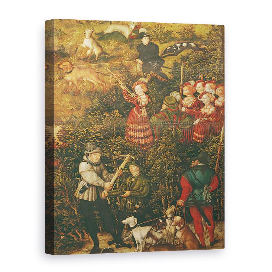 Tablou canvas - Lucas Cranach the Elder - Sybille de Saxonia se pregateste sa traga cu arbaleta ei in onoarea imparatului Carol al V-lea langa Castelul Hartenfels, Torgau, 75 x 100 cm