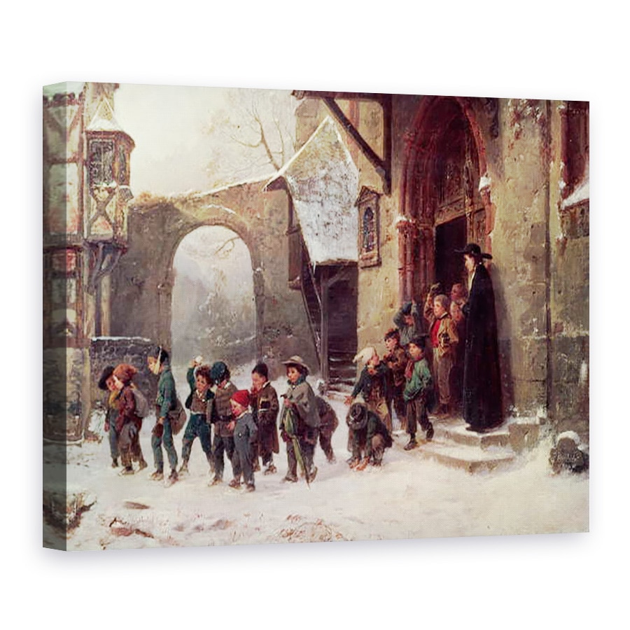 Tablou canvas - Marc Louis Benjamin Vautier - Scene zapada, Copiii parasesc scoala, 75 x 100 cm