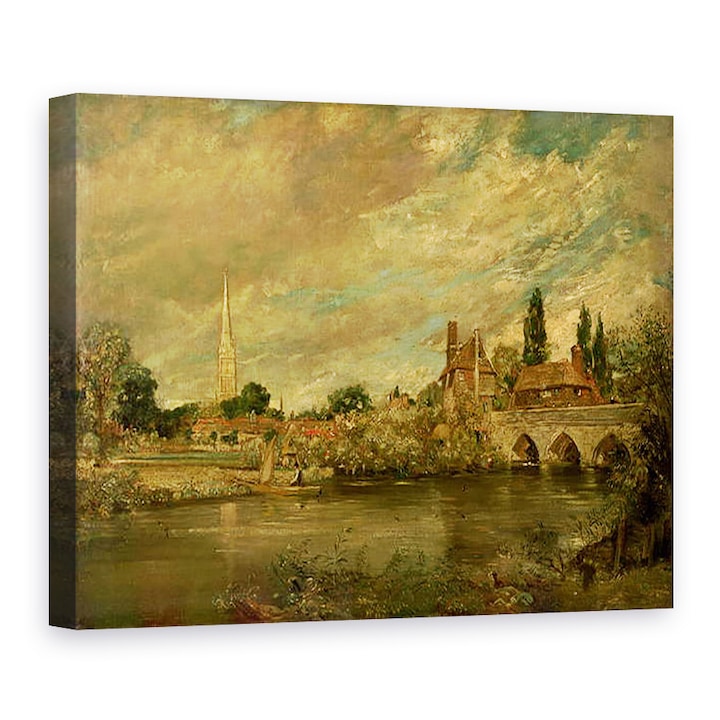 John Constable - A Harnham-híd és a Salisbury-székesegyház, Vászonkép, 60 x 80 cm
