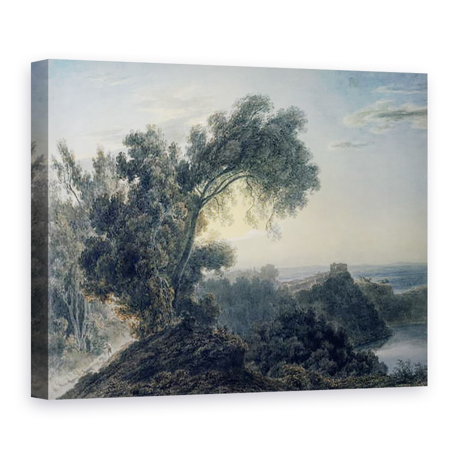 Tablou canvas - John Robert Cozens - Lacul Albano si Castelul Gandolfo w/c peste grafit pe hartie impletita, 50 x 70 cm