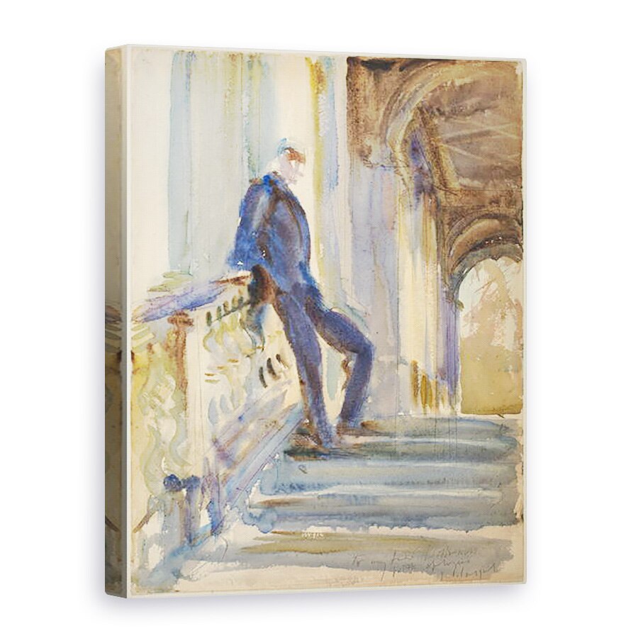 Tablou canvas - John Singer Sargent - Sir Neville Wilkinson pe treptele podului Palladian de la Wilton House, 50 x 70 cm