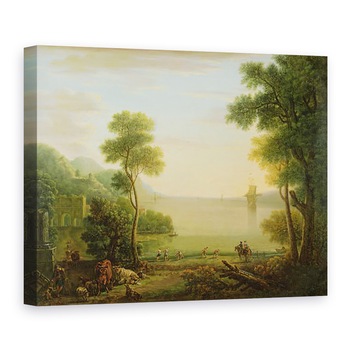 Tablou canvas - John Wootton - Peisaj clasic cu figuri si animale, apus de soare, 50 x 70 cm Tablou canvas - John Wootton - Peisaj clasic cu figuri si animale, apus de soare, 50 x 70 cm