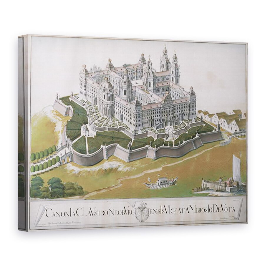 Tablou canvas - Joseph Knapp - Vedere a manastirii Augustiniene din Klosterneuburg, prezentand planuri de renovare proiectate de arhitectul Felice DAllio, 75 x 100 cm