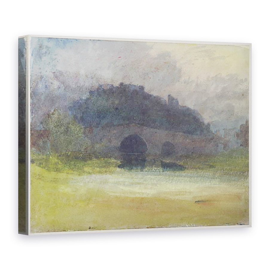 Tablou canvas - Joseph Mallord William Turner - Peisaj de seara cu Castelul si Podul din Yorkshire, 50 x 70 cm