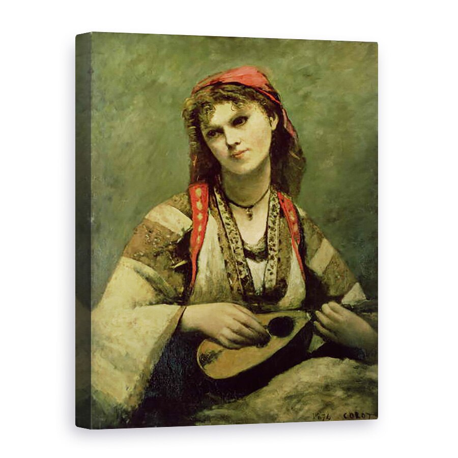 Tablou canvas - Jean Baptiste Camille Corot - Christine Nilson 1843-1921 sau Boemia cu o mandolina, 60 x 80 cm
