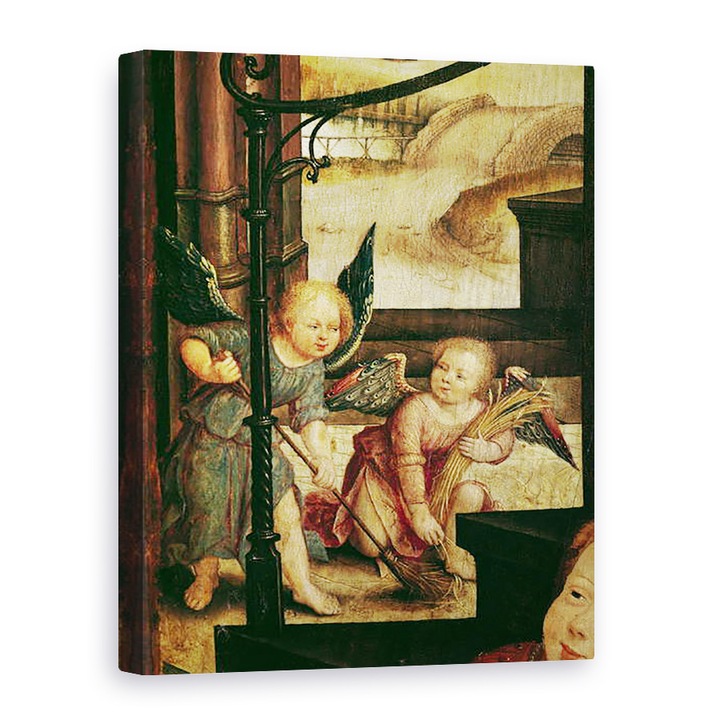 Tablou canvas - Jean Bellegambe the Elder - Triptic al Adoratiei Copilului, detaliu al doi ingeri maturand din panoul din dreapta, 50 x 70 cm