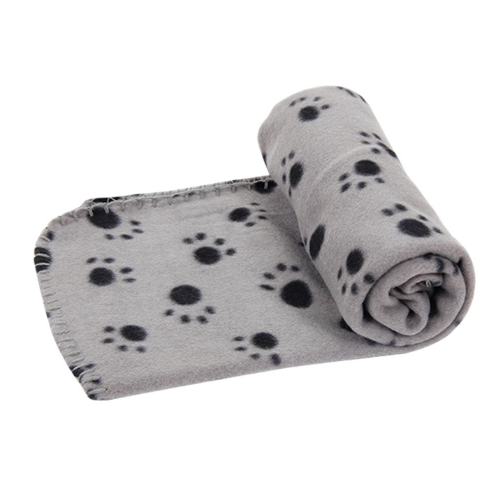 Одеяло за кучета и котки All4pet Shop, Лапи, Сив, 100 x 160 см